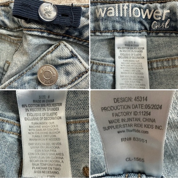 Wallflower Girl's 8 Light Blue Denim Embroidered Wide Leg Adjustable Waist Jean - Picture 15 of 15